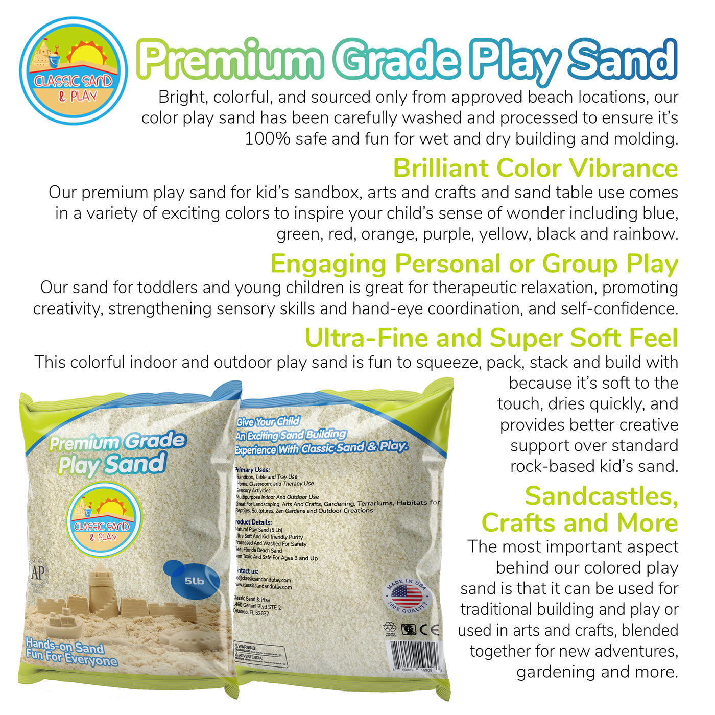 Classic Sand and Play Sand for Sandbox, Table, Therapy, and Outdoor Us –  Central Florida Sunshine Distributors