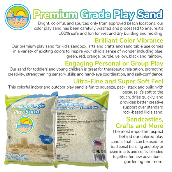 Classic Sand and Play Sand for Sandbox, Table, Therapy, and Outdoor Use, 5 lb. Bag, Natural, Non-Toxic, Wet Castle Building for Creativity and Stimulates Sensory Skills