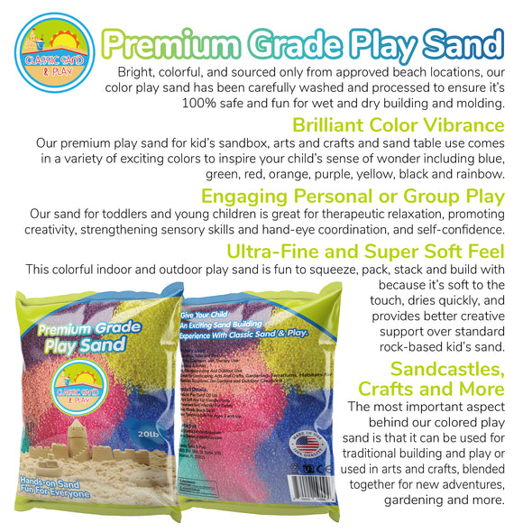 Classic Sand and Play Colored Play Sand, 20 lb. Bag, Natural and Non-Toxic, Fun Wet and Dry Indoor and Outdoor, Sandbox, Therapy, and Table Use, Building, Stimulate Sensory Needs